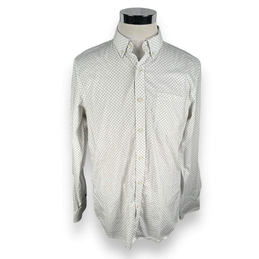 Banana Republic Shirt Men's Large White Geometric Long Sleeve Button Down Cotton